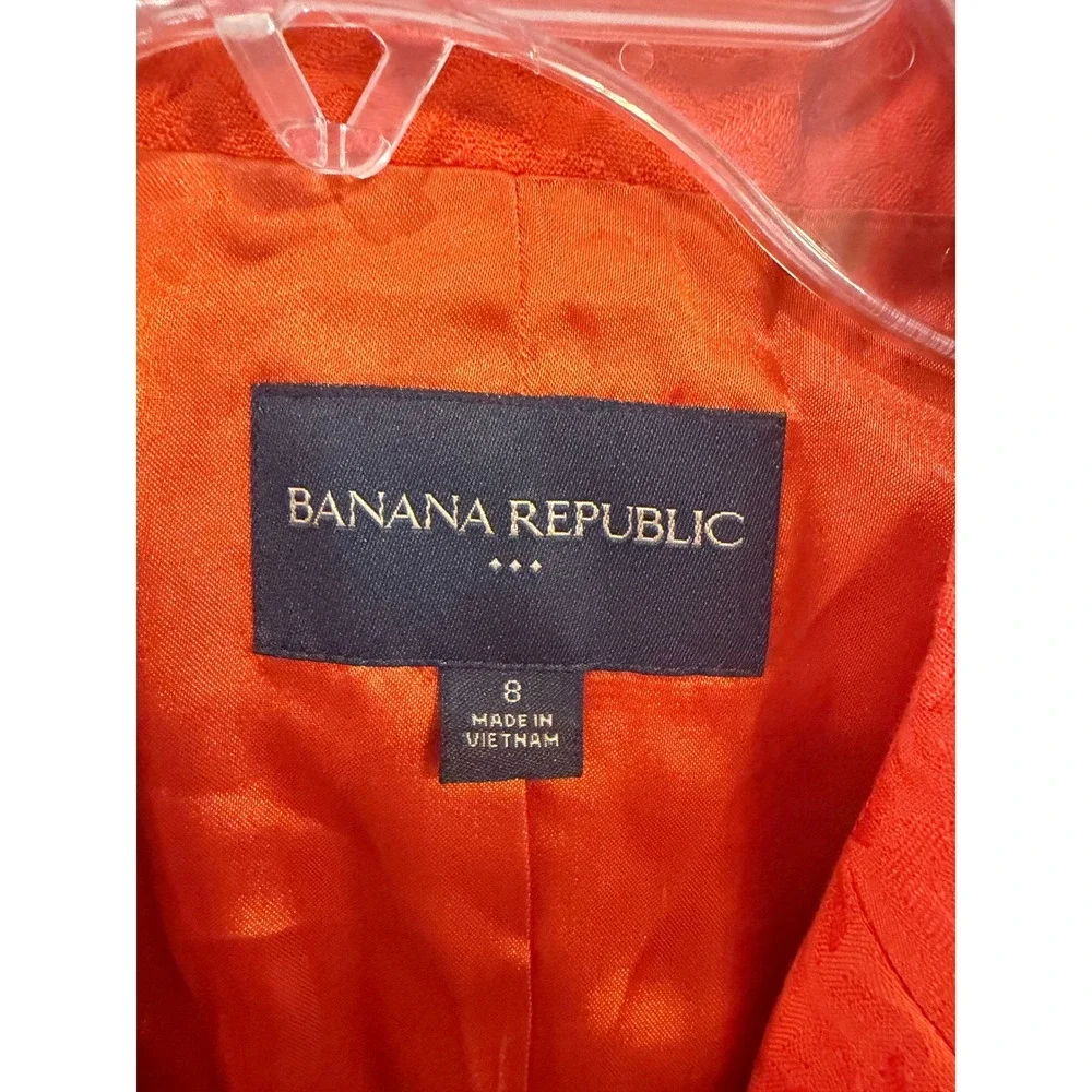 Banana Republic Blazer Women 8 Orange Excellent Textured Jacquard Notch Lapel